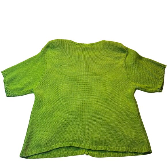 Victoria Jones Green Floral Embroidered Cardigan Sweater L Ramie Cotton Blend - Picture 7 of 8